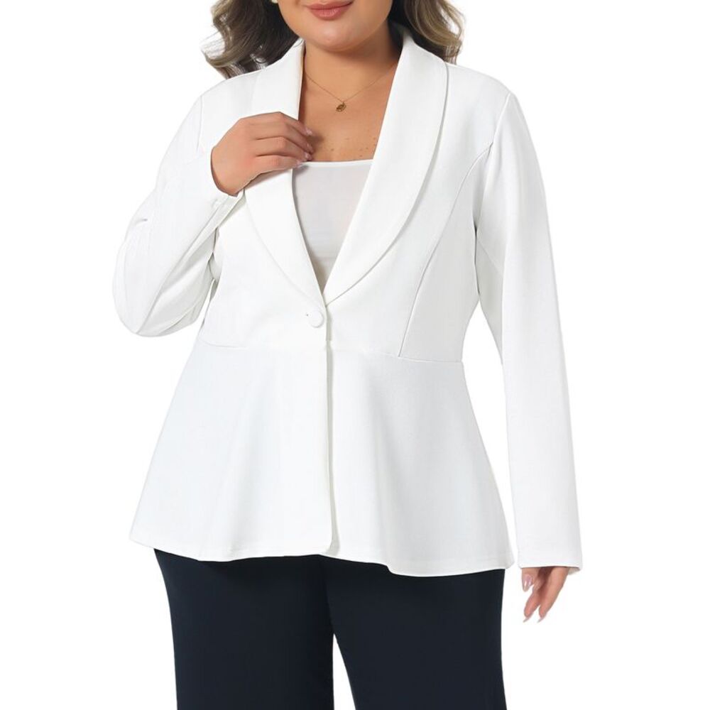 Women Plus Size Shawl Collar Peplum Casual Blazers Suit Jacket White